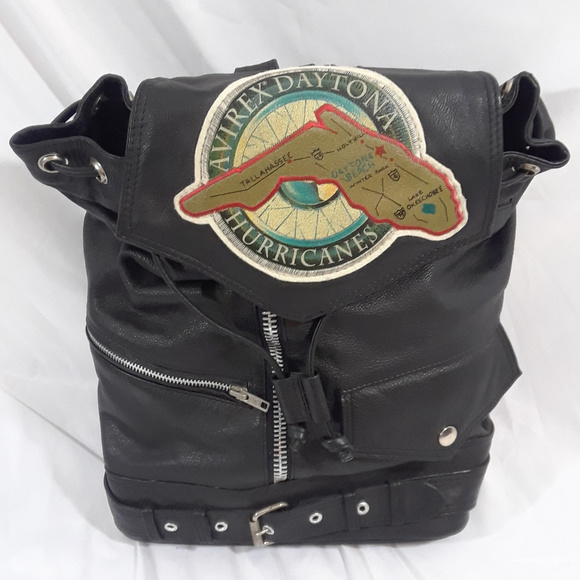 Avirex Handbags - Vintage Avirex Daytona Hurricanes LTD Genuine Biker Leather Backpack Black